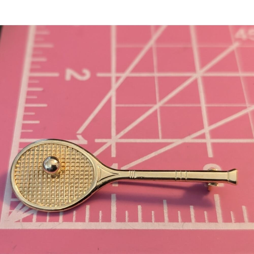 Whimsical Gold Tone Tennis Racket Pin - Picture 3 of 4
